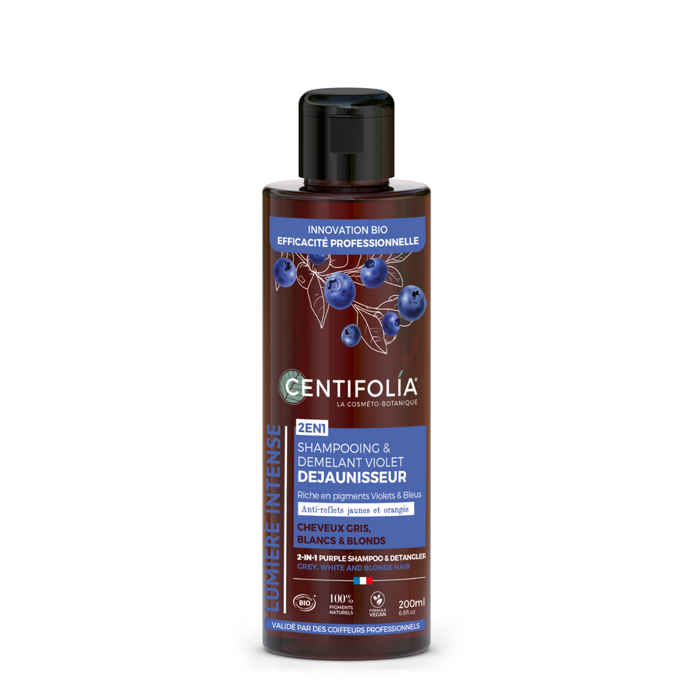 2-en-1 shampooing & démêlant violet déjaunisseur - cheveux gris blancs et blonds